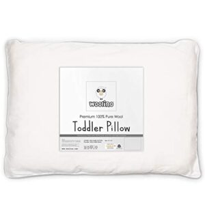 woolino premium wool toddler pillow, all natural breathable 100% wool fill and cotton cover - baby, kids and travel size, 14 x19