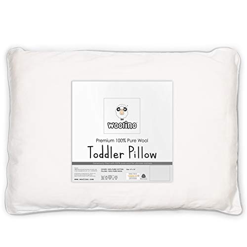 Woolino Premium Wool Toddler Pillow, All Natural Breathable 100% Wool Fill and Cotton Cover - Baby, Kids and Travel Size, 14 x19