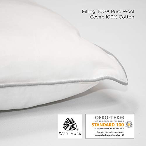 Woolino Premium Wool Toddler Pillow, All Natural Breathable 100% Wool Fill and Cotton Cover - Baby, Kids and Travel Size, 14 x19