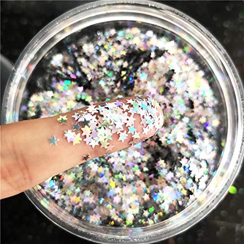 Tiny Stars Glitter Confetti 3mm Stars Confetti Laser Sequins for Party Decoration, DIY Crafts, Premium Nail Art, Body Art Eye Bling - 10g,Holographic Silver