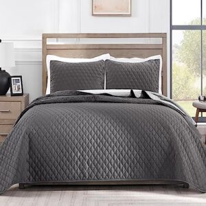 exclusivo mezcla ultrasonic reversible 3 piece full queen size quilt set with pillow shams, lightweight bed cover soft bedspreads coverlet set - (grey, 90"x96")