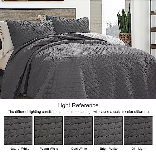 Exclusivo Mezcla Ultrasonic Reversible 3 Piece Full Queen Size Quilt Set with Pillow Shams, Lightweight Bed Cover Soft Bedspreads Coverlet Set - (Grey, 90"x96")