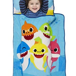 Baby Shark Toddler Nap-Mat - Includes Pillow and Fleece Blanket – Great for Boys and Girls Napping at Daycare, Preschool, Or Kindergarten - Fits Sleeping Toddlers and Young Children