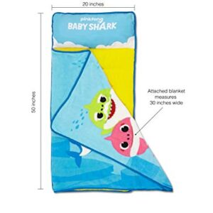 Baby Shark Toddler Nap-Mat - Includes Pillow and Fleece Blanket – Great for Boys and Girls Napping at Daycare, Preschool, Or Kindergarten - Fits Sleeping Toddlers and Young Children