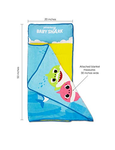 Baby Shark Toddler Nap-Mat - Includes Pillow and Fleece Blanket – Great for Boys and Girls Napping at Daycare, Preschool, Or Kindergarten - Fits Sleeping Toddlers and Young Children