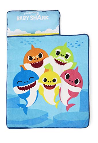 Baby Shark Toddler Nap-Mat - Includes Pillow and Fleece Blanket – Great for Boys and Girls Napping at Daycare, Preschool, Or Kindergarten - Fits Sleeping Toddlers and Young Children