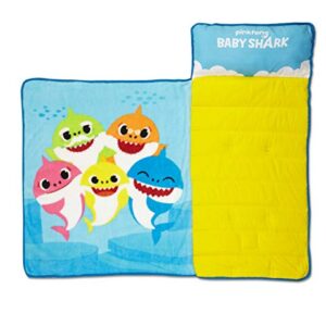 Baby Shark Toddler Nap-Mat - Includes Pillow and Fleece Blanket – Great for Boys and Girls Napping at Daycare, Preschool, Or Kindergarten - Fits Sleeping Toddlers and Young Children