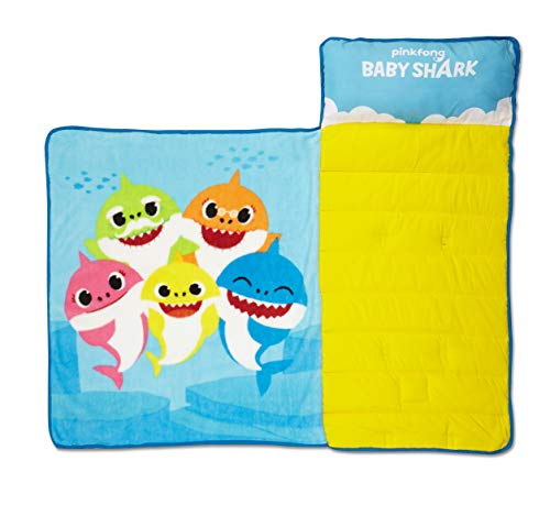 Baby Shark Toddler Nap-Mat - Includes Pillow and Fleece Blanket – Great for Boys and Girls Napping at Daycare, Preschool, Or Kindergarten - Fits Sleeping Toddlers and Young Children