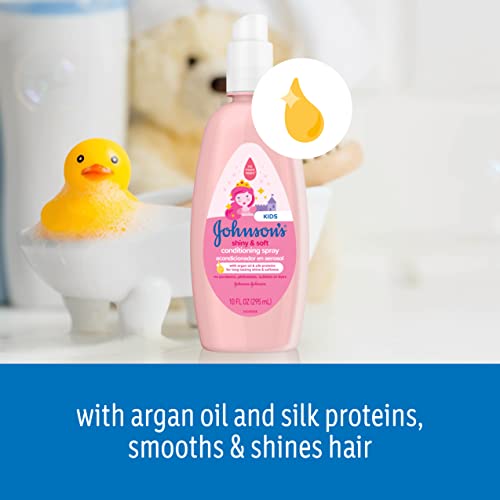 Johnson's Shiny & Soft Tear-Free Kids' Hair Conditioning Spray with Argan Oil & Silk Proteins, Paraben-, Sulfate- & Dye-Free Formula, Hypoallergenic & Gentle for Toddlers' Hair, 10 fl. oz