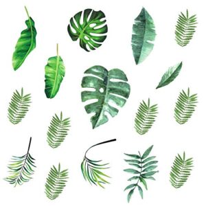 leaf wall decals, h2mtool 64 pcs removable tropical plants tree leaves stickers for kids nursery room decor