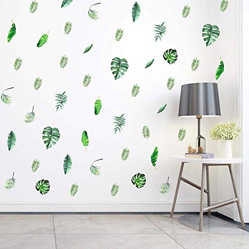 Leaf Wall Decals, H2MTOOL 64 PCS Removable Tropical Plants Tree Leaves Stickers for Kids Nursery Room Decor