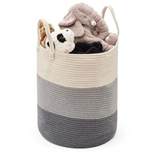 ezoware large cotton rope storage basket, soft woven laundry hamper with handles for bathroom nursery closet - gradient gray, 15 x 18 inch