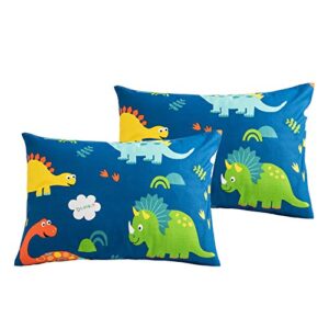 sivio toddler pillowcases ultra soft 100% cotton bedding pillow case cover for child,blue dinosaur 14"x19" for 13"x18",12"x16" pillow