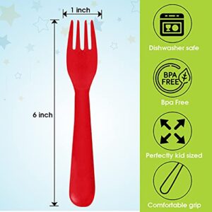 Plaskidy Plastic Kids Forks - Set of 16 Toddler Forks BPA Free/Dishwasher Safe Kids Utensils Set Brightly Colored Kid Forks Flatware Set Great for Kids and Toddlers Fork