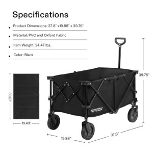 VIVOSUN Heavy Duty Collapsible Folding Wagon Utility Outdoor Camping Garden Cart with Universal Wheels & Adjustable Handle, Black