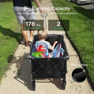 VIVOSUN Heavy Duty Collapsible Folding Wagon Utility Outdoor Camping Garden Cart with Universal Wheels & Adjustable Handle, Black