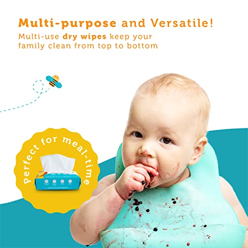 Whoopsie Wipes | Ultra-Soft - 100% Pure Cotton Dry Baby Wipes | Use Wet or Dry | Soft & Sensitive | Hypoallergenic | Extra Strong & Absorbent | Perfect for Diaper Changes, Runny Noses, Drool, Meal Time & Nursing (6-Pack)