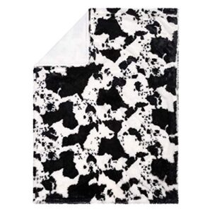 cow print plush baby blanket-cow print plush, white back, black, white, 30 in x 40 in