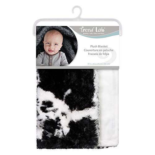 Cow Print Plush Baby Blanket-Cow Print Plush, White Back, Black, White, 30 in x 40 in