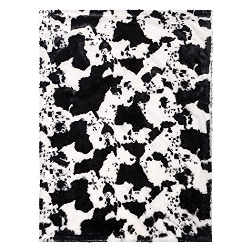 Cow Print Plush Baby Blanket-Cow Print Plush, White Back, Black, White, 30 in x 40 in