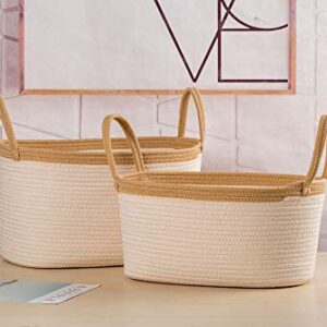 YUKIMOCOO Rope Basket with Handles, Small Storage Basket, Woven Rope Basket Baby and Kids Room Toy Storage, Towel Storage Basket, Store Basket, Basket for Candy- (S Square 21 cm 20 cm 23 cm) …