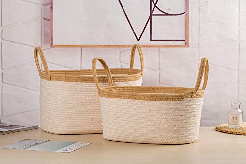 YUKIMOCOO Rope Basket with Handles, Small Storage Basket, Woven Rope Basket Baby and Kids Room Toy Storage, Towel Storage Basket, Store Basket, Basket for Candy- (S Square 21 cm 20 cm 23 cm) …