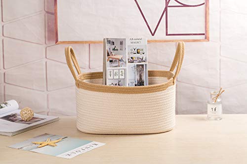 YUKIMOCOO Rope Basket with Handles, Small Storage Basket, Woven Rope Basket Baby and Kids Room Toy Storage, Towel Storage Basket, Store Basket, Basket for Candy- (S Square 21 cm 20 cm 23 cm) …