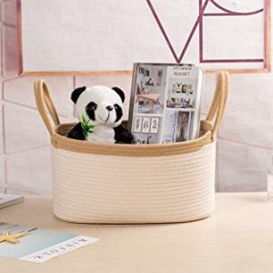 YUKIMOCOO Rope Basket with Handles, Small Storage Basket, Woven Rope Basket Baby and Kids Room Toy Storage, Towel Storage Basket, Store Basket, Basket for Candy- (S Square 21 cm 20 cm 23 cm) …