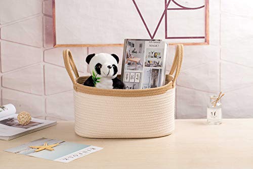 YUKIMOCOO Rope Basket with Handles, Small Storage Basket, Woven Rope Basket Baby and Kids Room Toy Storage, Towel Storage Basket, Store Basket, Basket for Candy- (S Square 21 cm 20 cm 23 cm) …
