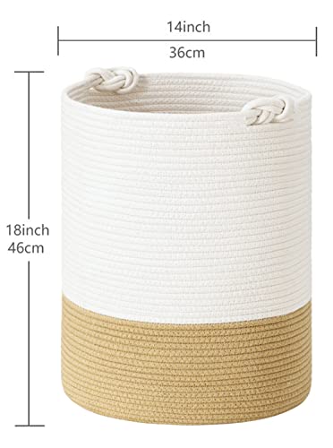UBBCARE Large Cotton Rope Woven Basket 18 in x 14 in, Nursery Hamper Laundry Basket with Handles, Storage Bins for Toys and Blankets