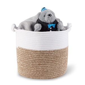 polarduck woven cotton rope basket: 12"x 12"x 12" baby laundry basket with lucky knots handle for blanket, toy, nursery hamper bin organizer | natural white & jute - medium