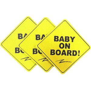baby on board sticker sign (3 packs), see through when reversing, baby car sticker, baby car decal, announcement board, us department of transportation recommend color shape, kid safety, 5"x5"