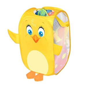 smart design kids pop up organizer with animal print - ventilair mesh netting - for toddlers, baby clothes, plushies, and toys - home organization - hamper - 13 x 21 inch - yellow chick