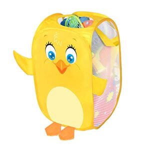 Smart Design Kids Pop Up Organizer with Animal Print - VentilAir Mesh Netting - for Toddlers, Baby Clothes, Plushies, and Toys - Home Organization - Hamper - 13 x 21 Inch - Yellow Chick