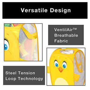 Smart Design Kids Pop Up Organizer with Animal Print - VentilAir Mesh Netting - for Toddlers, Baby Clothes, Plushies, and Toys - Home Organization - Hamper - 13 x 21 Inch - Yellow Chick