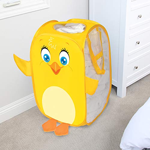 Smart Design Kids Pop Up Organizer with Animal Print - VentilAir Mesh Netting - for Toddlers, Baby Clothes, Plushies, and Toys - Home Organization - Hamper - 13 x 21 Inch - Yellow Chick