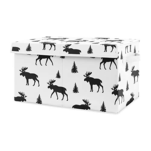 Sweet Jojo Designs Black and White Woodland Moose Boy Baby Nursery or Kids Room Small Fabric Toy Bin Storage Box Chest for Rustic Patch Collection