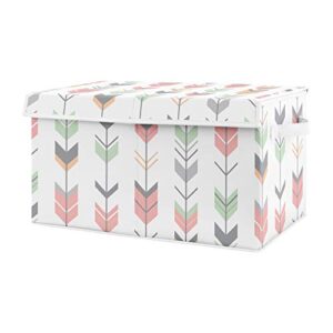 sweet jojo designs coral, mint and grey woodland arrow girl baby nursery or kids room small fabric toy bin storage box chest for woodsy collection