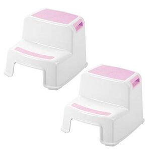 2 step stool for kids(2 pack,pink) - toddler step stools for toilet potty training, bathroom and kitchen - slip resistant soft grip for safety, stackable