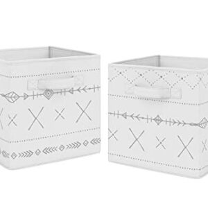 Sweet Jojo Designs Grey and White Boho Tribal Unisex Boy or Girl Foldable Fabric Storage Cube Bins Boxes Organizer Toys Kids Baby Childrens for Gray Woodland Forest Friends Collection