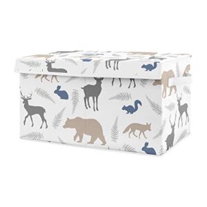 sweet jojo designs blue and grey bear deer fox boy baby nursery or kids room small fabric toy bin storage box chest for woodland animals collection
