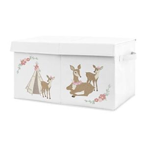 Sweet Jojo Designs Blush Pink, Mint Green and White Boho Girl Baby Nursery or Kids Room Small Fabric Toy Bin Storage Box Chest for Woodland Deer Floral Collection