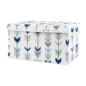 sweet jojo designs navy blue, mint and grey woodland arrow unisex boy or girl baby nursery or kids room small fabric toy bin storage box chest for woodsy collection