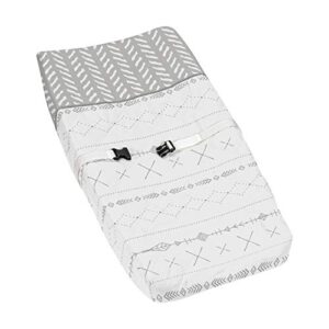 sweet jojo designs grey and white boho tribal herringbone arrow unisex boy or girl baby nursery changing pad cover for gray woodland forest friends collection