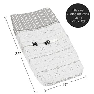 Sweet Jojo Designs Grey and White Boho Tribal Herringbone Arrow Unisex Boy or Girl Baby Nursery Changing Pad Cover for Gray Woodland Forest Friends Collection