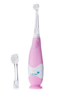 brush-baby babysonic infant and toddler electric toothbrush for ages 0-3 years - smart led timer and gentle vibration provide a fun brushing experience - includes 2 sensitive brush heads (pink)