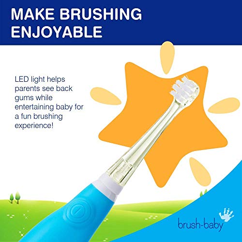 brush-baby BabySonic Infant and Toddler Electric Toothbrush for Ages 0-3 Years - Smart LED Timer and Gentle Vibration Provide a Fun Brushing Experience - Includes 2 Sensitive Brush Heads (Pink)