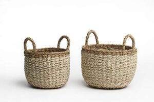 fab habitat storage basket set with handles - handmade, natural, seagrass - wicker organizer for blankets, towels, pillows, toys, laundry, baby, kids, plants, home décor - dakoro - ivory set of 2