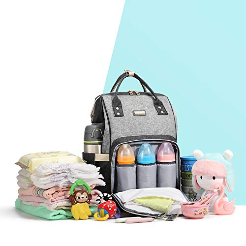 Diaper Bag Backpack, Diaper Bags for Women, Baby Bags for Girls, Diaper Bag with Changing Pad, and Insulated Pockets (Dark Grey +Light Grey)