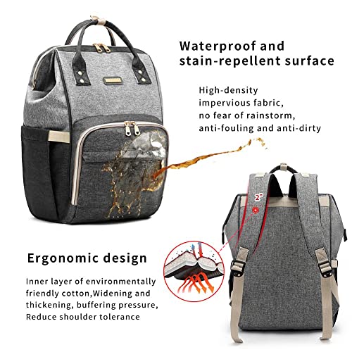 Diaper Bag Backpack, Diaper Bags for Women, Baby Bags for Girls, Diaper Bag with Changing Pad, and Insulated Pockets (Dark Grey +Light Grey)